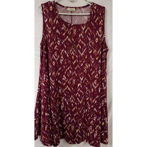 Pinc Womens 3X Dark Red Tribal Aztek Stretchy Sleeveless Necklace Midi Dress USA